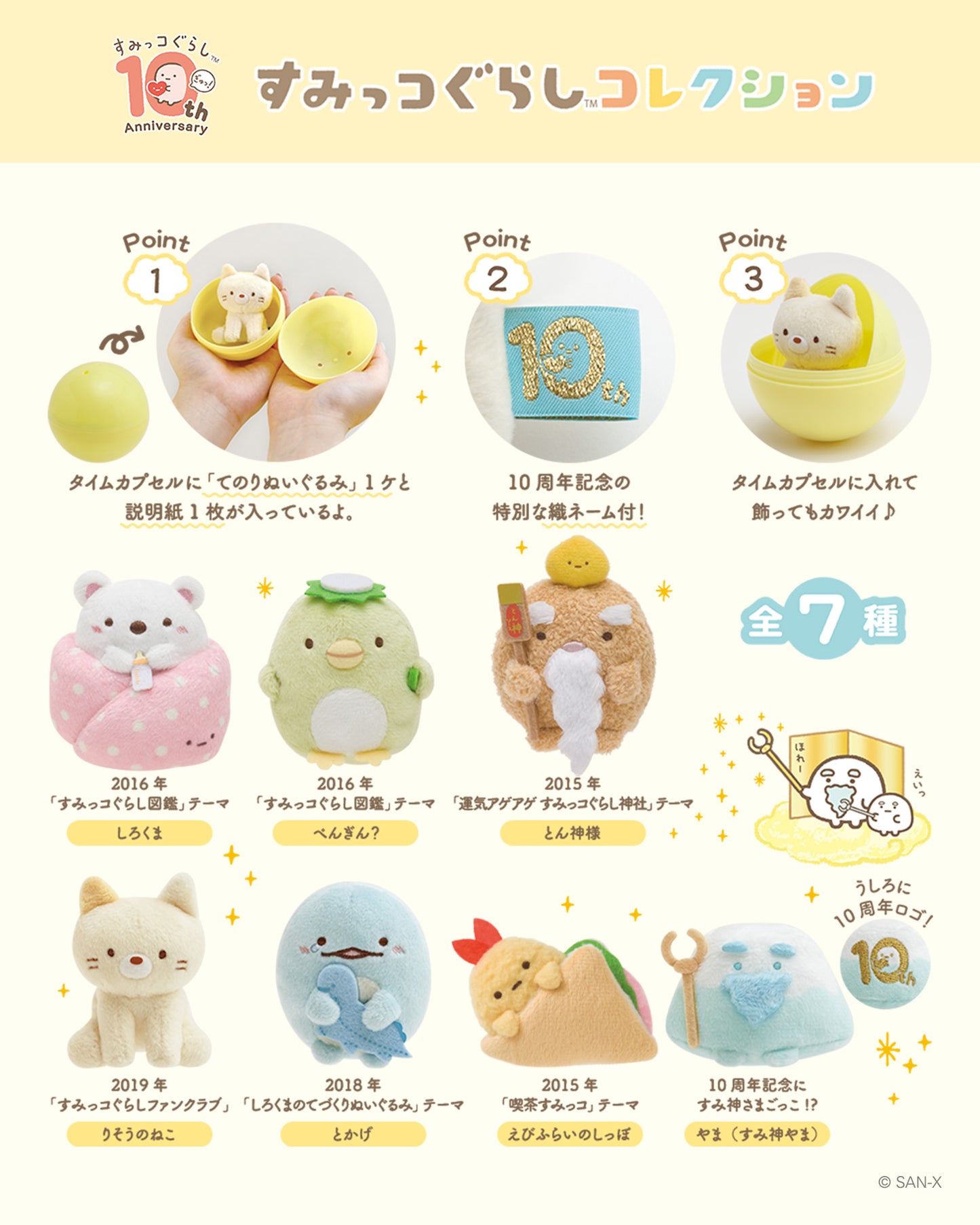 Sumikko Gurashi | 10. Jahrestag: Zeitkapsel | Tokage (Schluchzen) Tenori Mini Plüsch | Limitierte Auflage, beschränkte Auflage