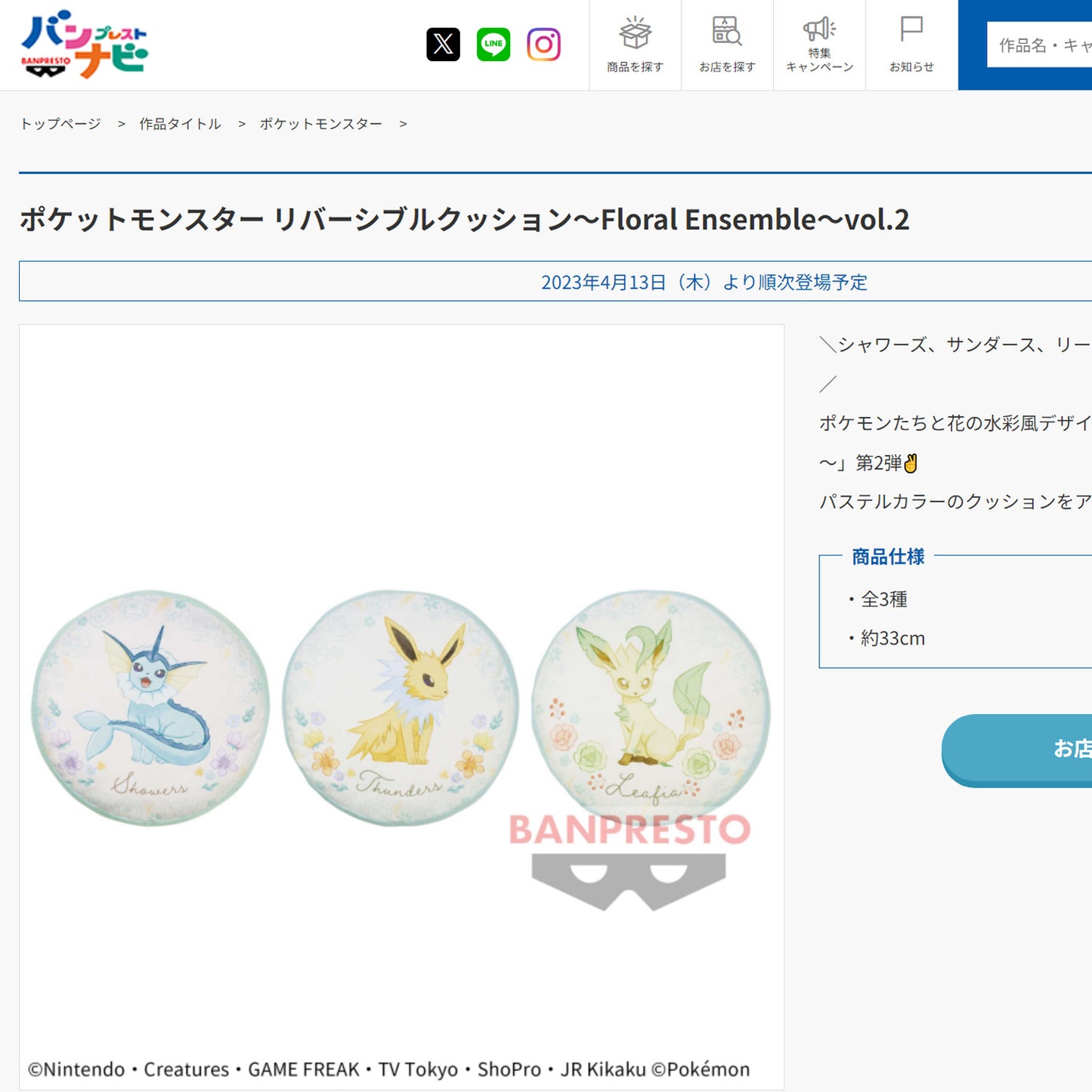 Pokémon | Blumenensemble | Blitza großes Kissen