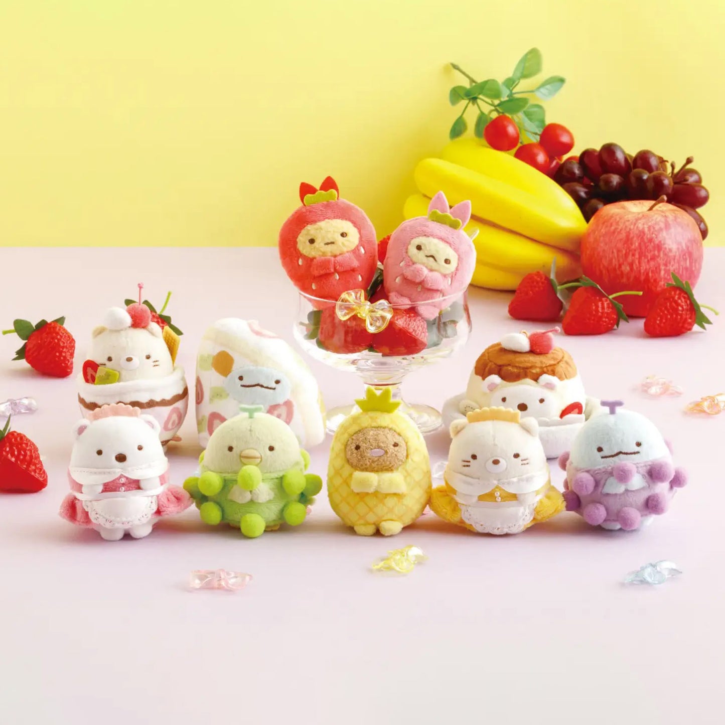 PRE-ORDER | Sumikko Gurashi | Retro Fruit Parlor | Ebiten no Shippo (Strawberry) Tenori Mini Plush