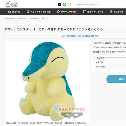 Pokémon | Hokkori Healing | Cyndaquil Fluffy Big Plush