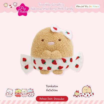 PRE-ORDER | Sumikko Gurashi | Sakuma Strawberry Milk Candy | Tonkatsu Tenori Mini Plush