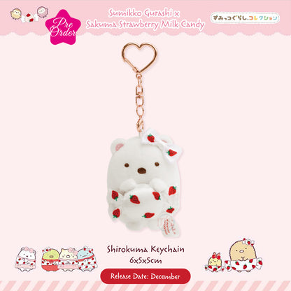 PRE-ORDER | Sumikko Gurashi | Sakuma Strawberry Milk Candy | Shirokuma Keychain Tenori Mini Plush