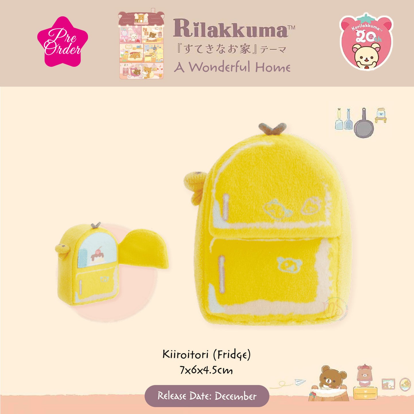 PRE-ORDER | Rilakkuma | Wonderful Home | Kiiroitori (Fridge) Tenori Mini Plush