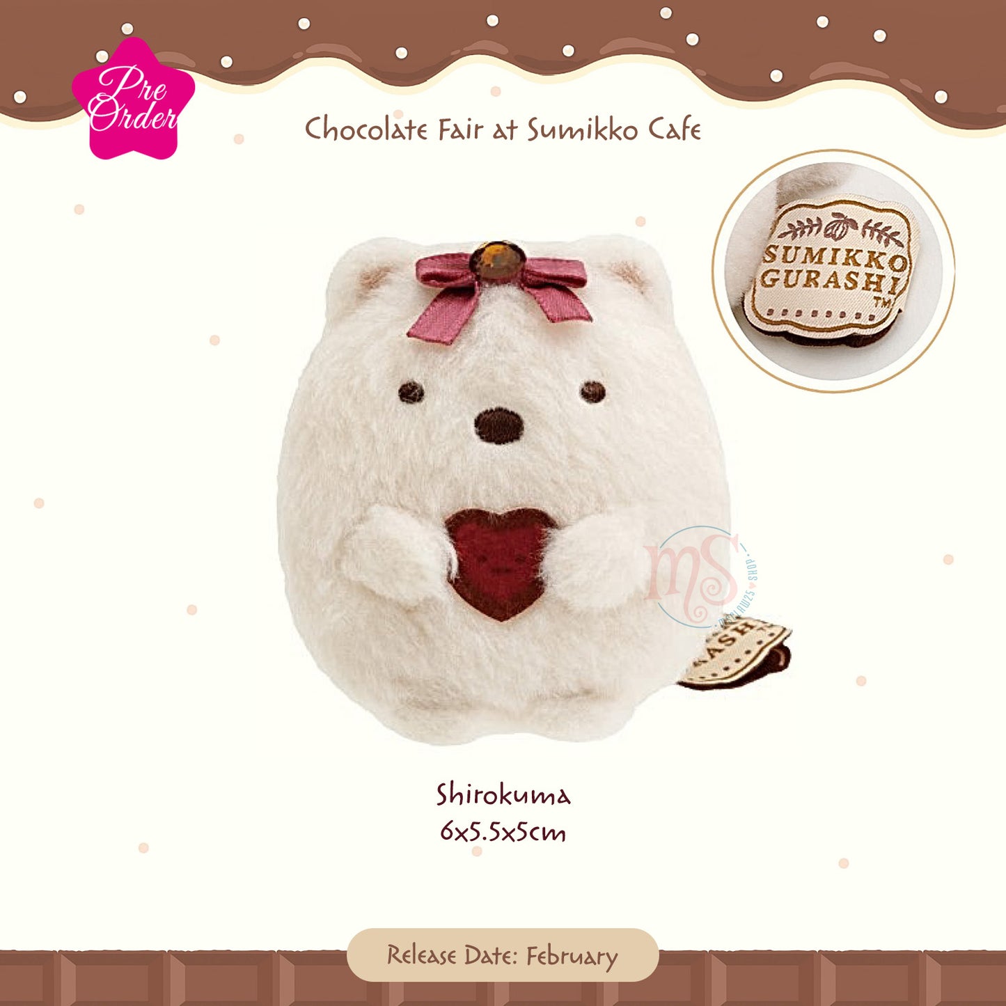 PRE-ORDER | Sumikko Gurashi | Chocolate Fair at Sumikko Cafe | Shirokuma Tenori Mini Plush