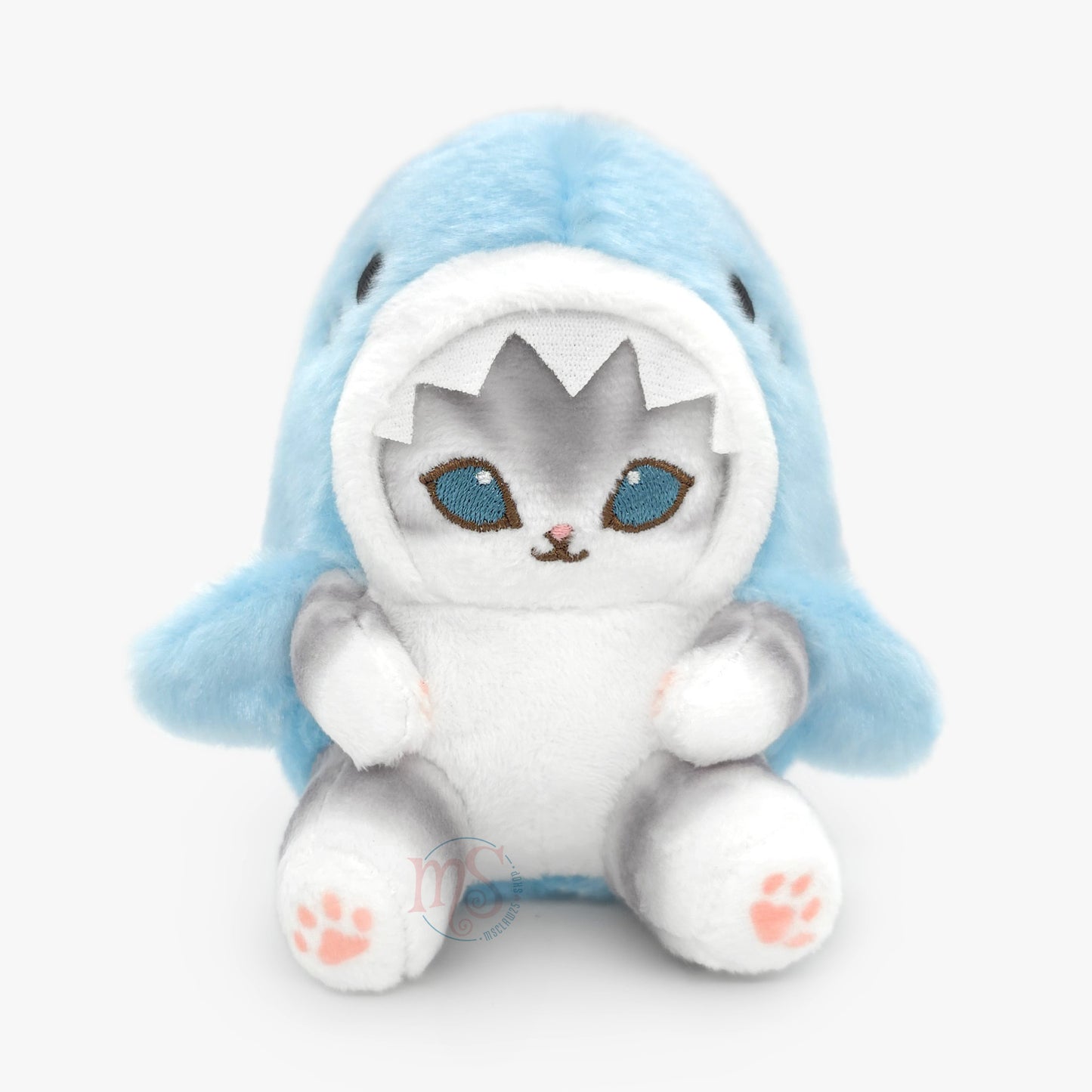 Mofusand | Pastellserie | Blauer Mini-Schlüsselanhänger mit Hai-Katze-Motiv