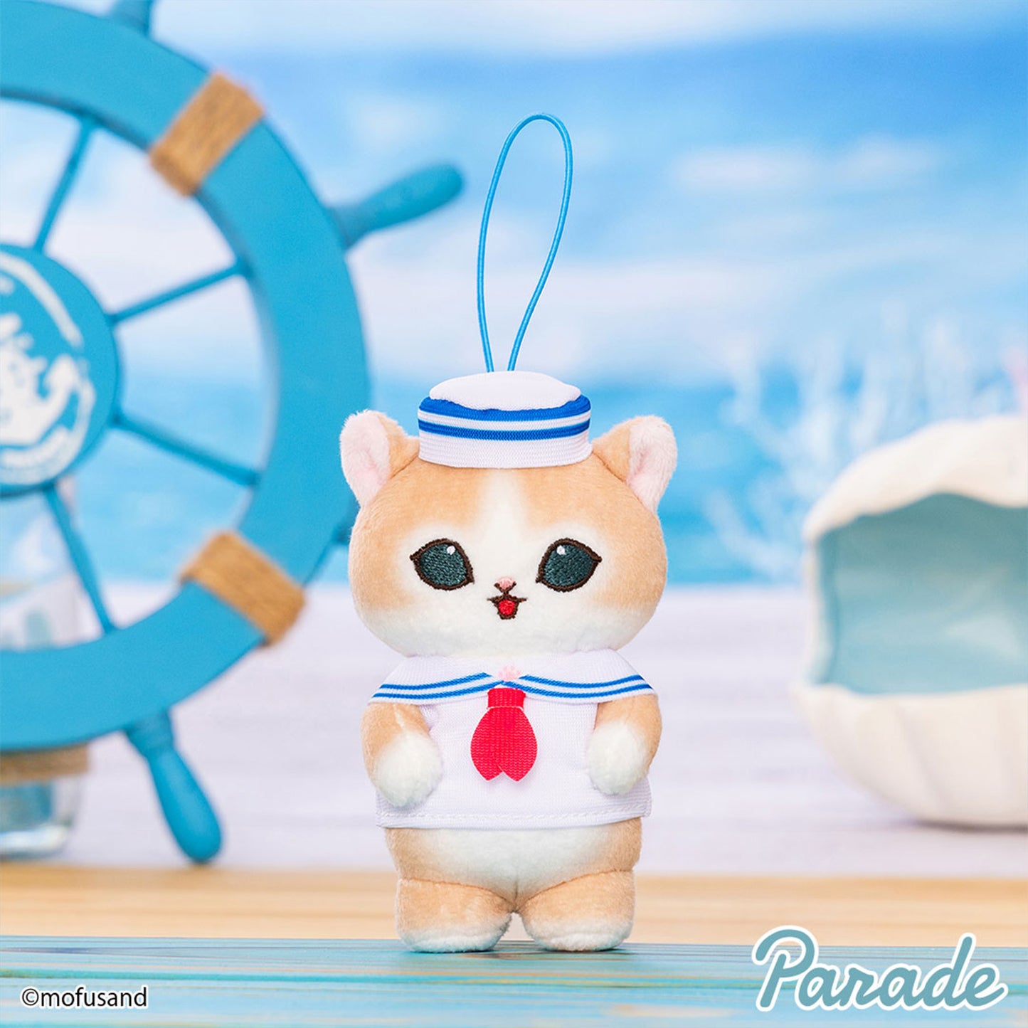 Mofusand | Série Matelot | Chat Roux (Chapeau Blanc) Porte-clés Mini Peluche