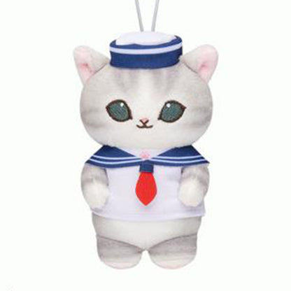 Mofusand | Série Matelot | Chat Gris (Chapeau Blanc) Porte-clés Mini Peluche