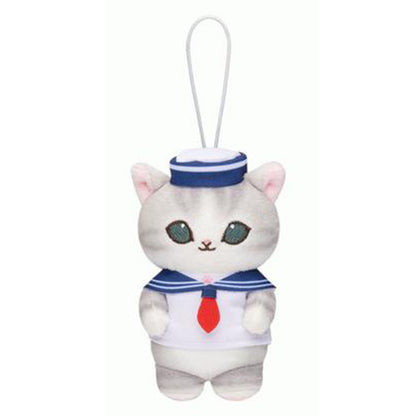 Mofusand | Série Matelot | Chat Gris (Chapeau Blanc) Porte-clés Mini Peluche