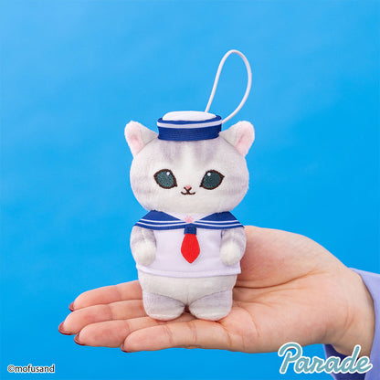 Mofusand | Série Matelot | Chat Gris (Chapeau Blanc) Porte-clés Mini Peluche