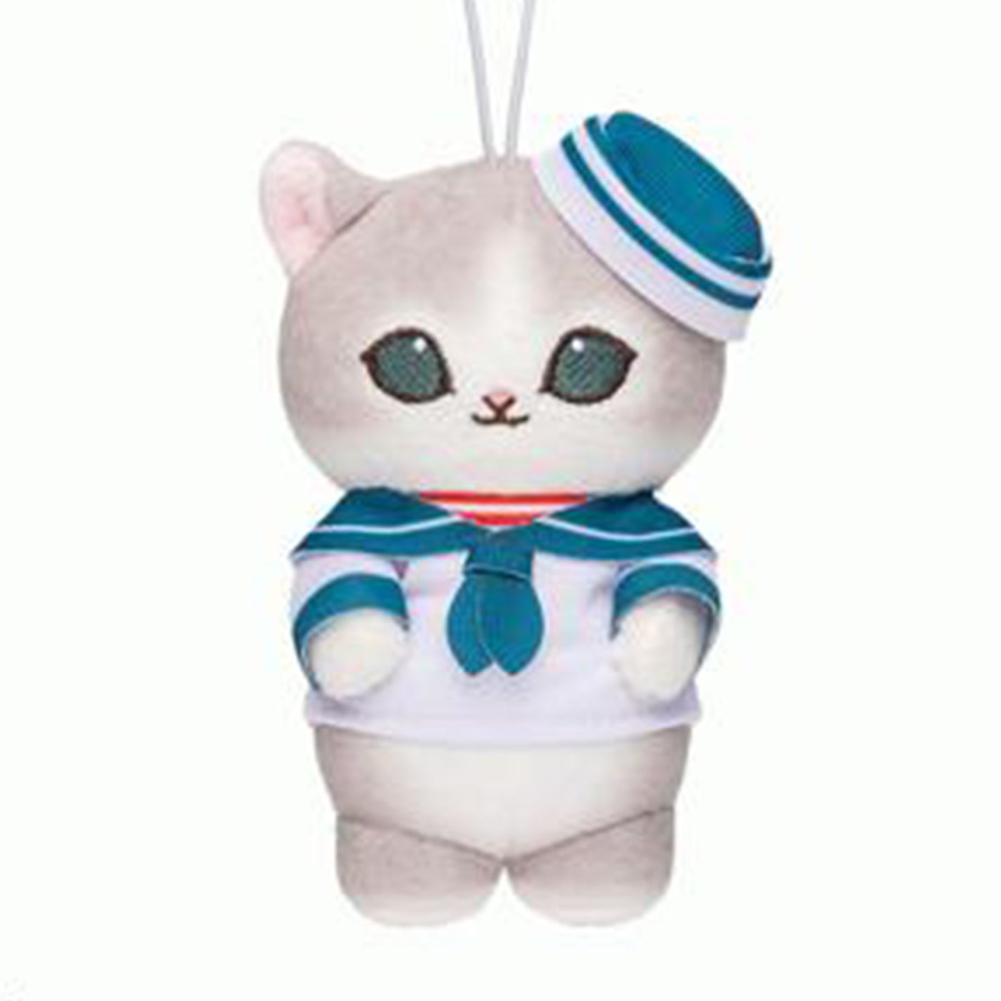 Mofusand | Série Matelot | Porte-clés Mini Peluche Chat Gris (Chapeau Bleu)