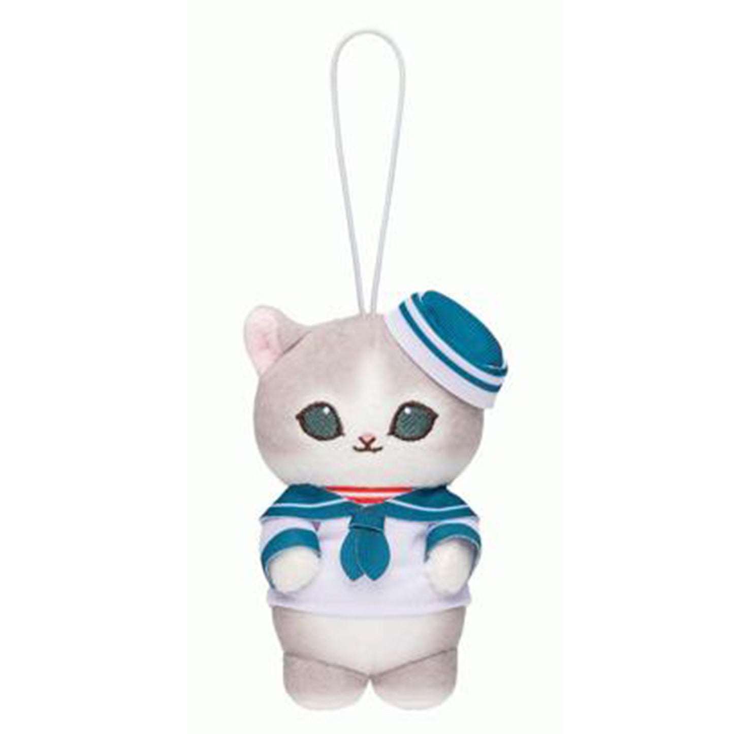 Mofusand | Série Matelot | Porte-clés Mini Peluche Chat Gris (Chapeau Bleu)