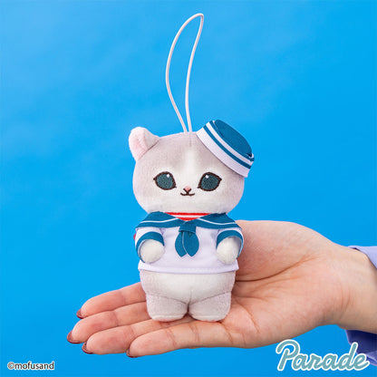 Mofusand | Série Matelot | Porte-clés Mini Peluche Chat Gris (Chapeau Bleu)