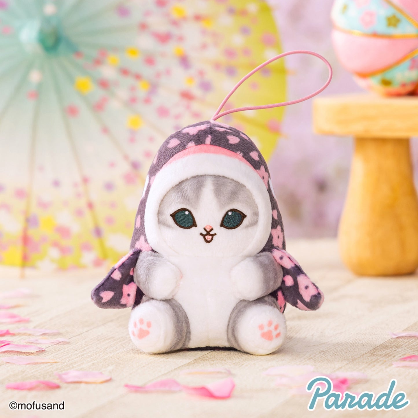 Mofusand | Sakura Cherry blossoms in Full Bloom | Shark Cat Black Mascot Mini Plush | Taito Limited