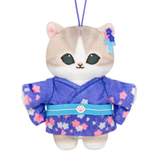Mofusand | Sakura Cherry blossoms in Full Bloom | Cream Cat Yukata Blue Mascot Mini Plush | Taito Limited