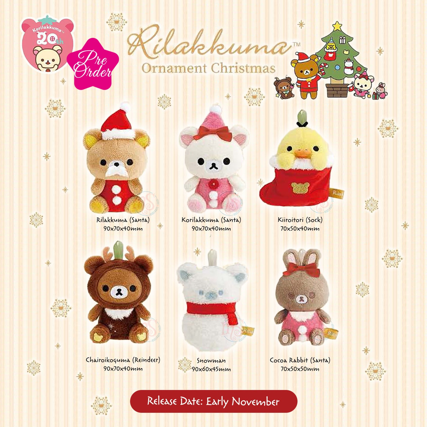 PRE-ORDER | Rilakkuma | Christmas 2024 | Ornament Tenori Mini Plushies