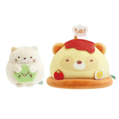 Sumikko Gurashi | Raccoon's Round Restaurant | Neko Cat & Omelette Rice Mini Plush Set