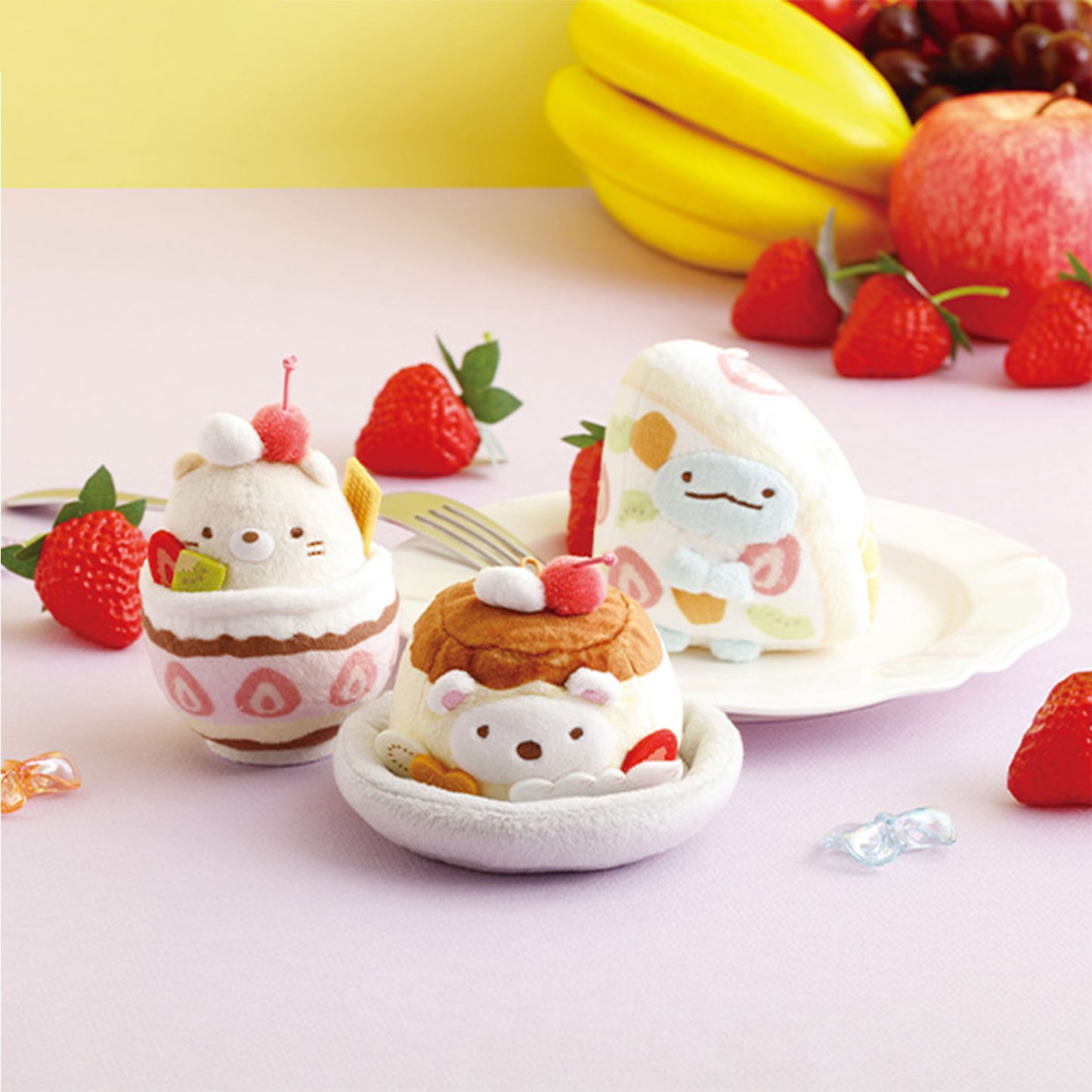 PRE-ORDER | Sumikko Gurashi | Retro Fruit Parlor | Tokage (Zuccotto Cake) Keychain Mini Plush