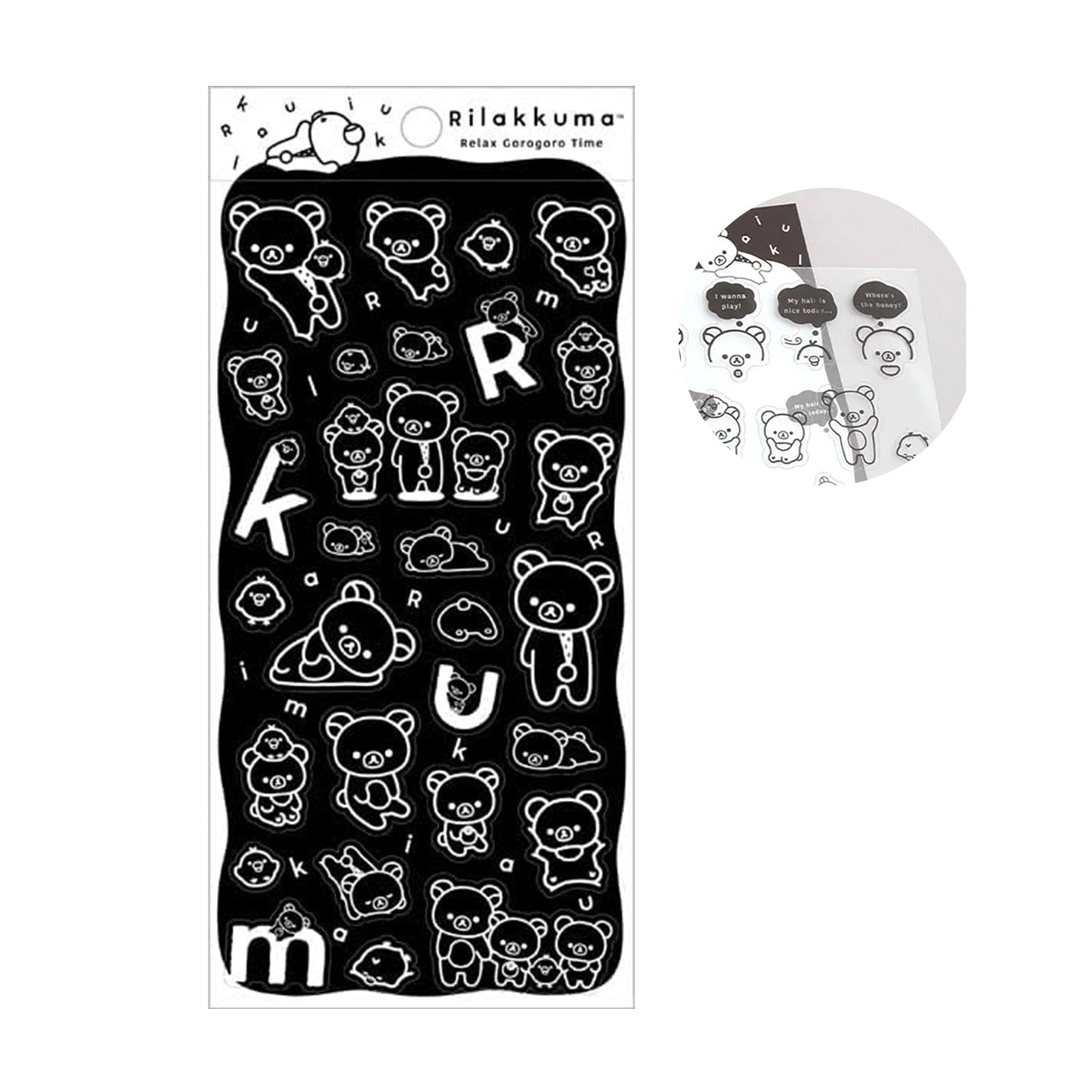 PRÉCOMMANDE | Rilakkuma | Monochrome basique | Style B (Impression blanche) Autocollants transparents