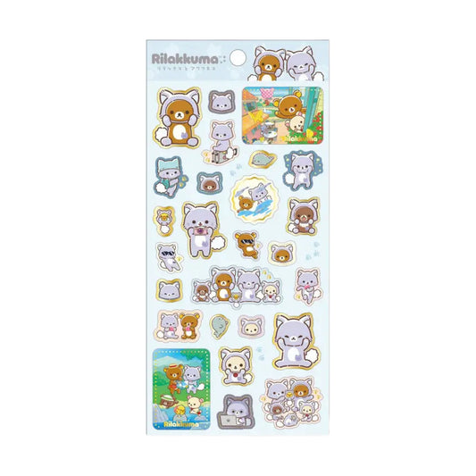 PRE-ORDER | Rilakkuma | Rilakkuma & Awawaneko | Style A (Blue) Foil Stamping Stickers