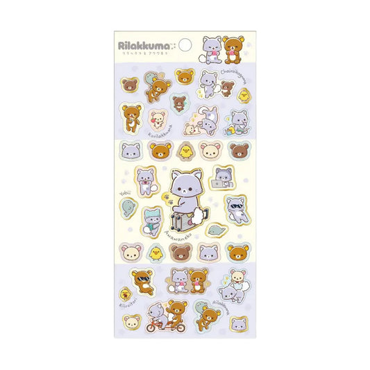 PRE-ORDER | Rilakkuma | Rilakkuma & Awawaneko | Style B (Yellow) Foil Stamping Stickers