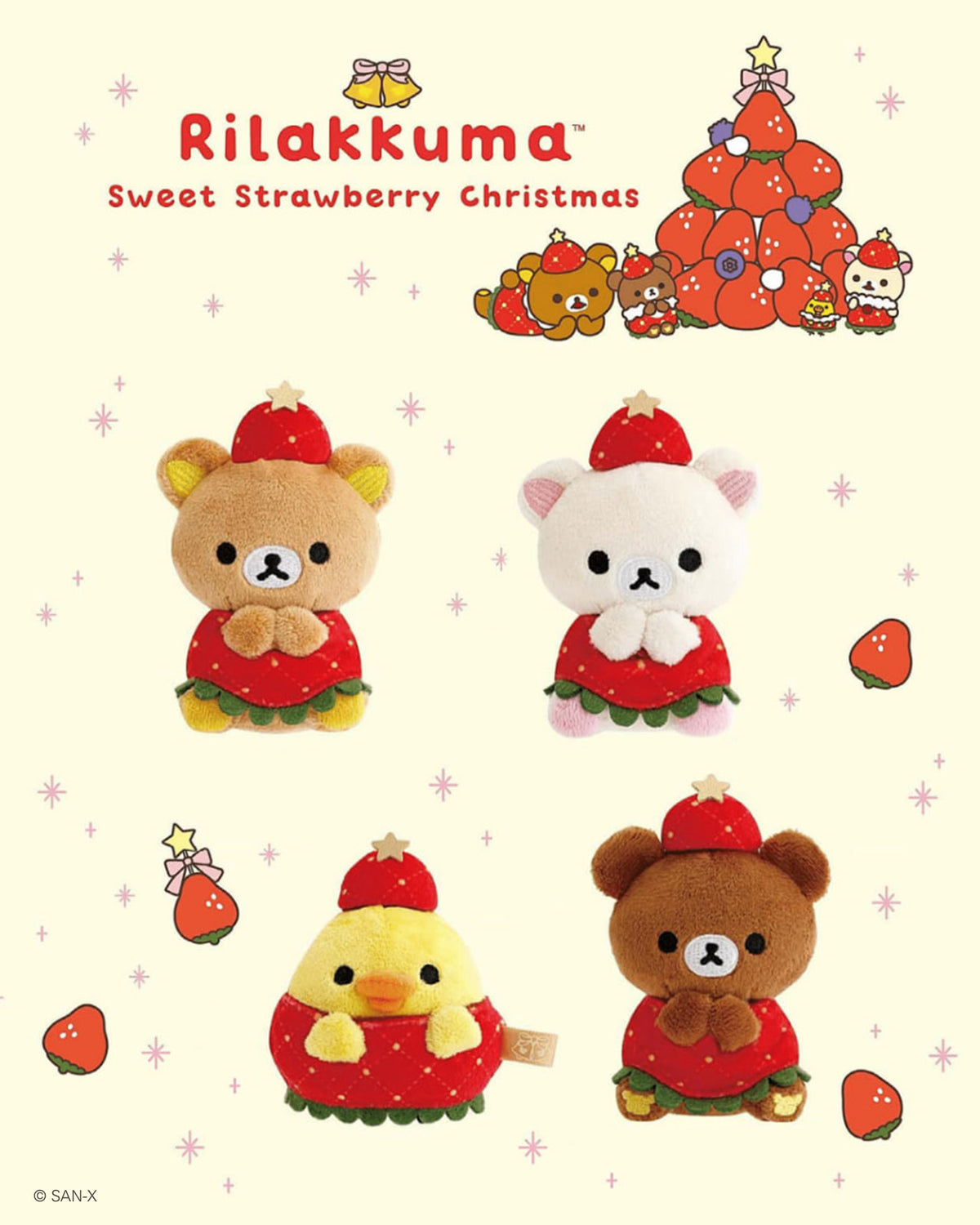 PRE-ORDER | Rilakkuma | Sweet Strawberry Christmas | Rilakkuma Tenori Mini Plush