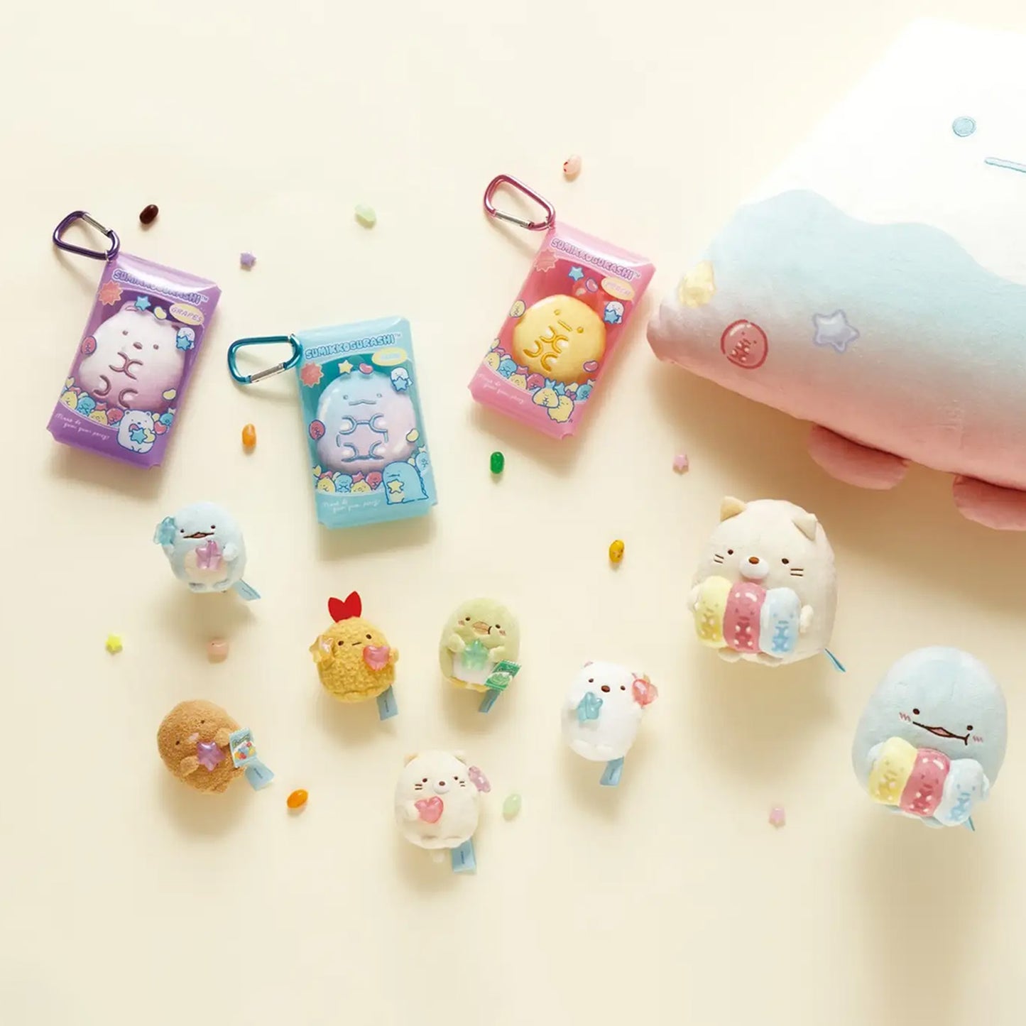 PRE-ORDER | Sumikko Gurashi | Gummy Gummy Party | Shirokuma Plush in Small Pouch with Carabiner